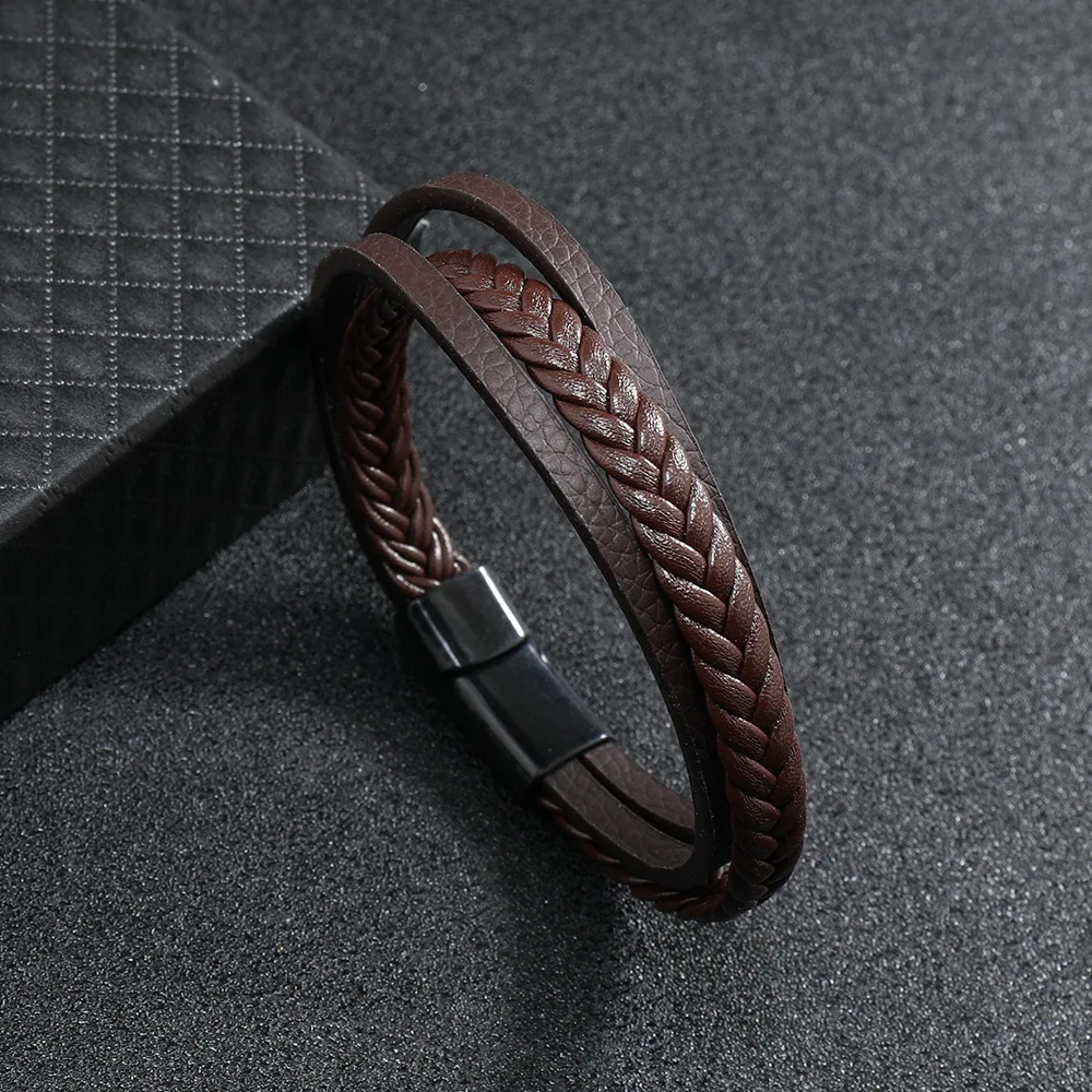 Stylish Men Leather Bracelet Detachable Magnetic Buckle Handmade Braided Wrap Braclet Outdoor Sports Cycling Accessories Joias