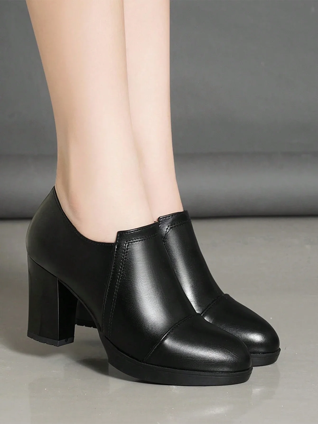 

Women's Black Block Heel Ankle Boots With Zipper Casual Office Shoes
