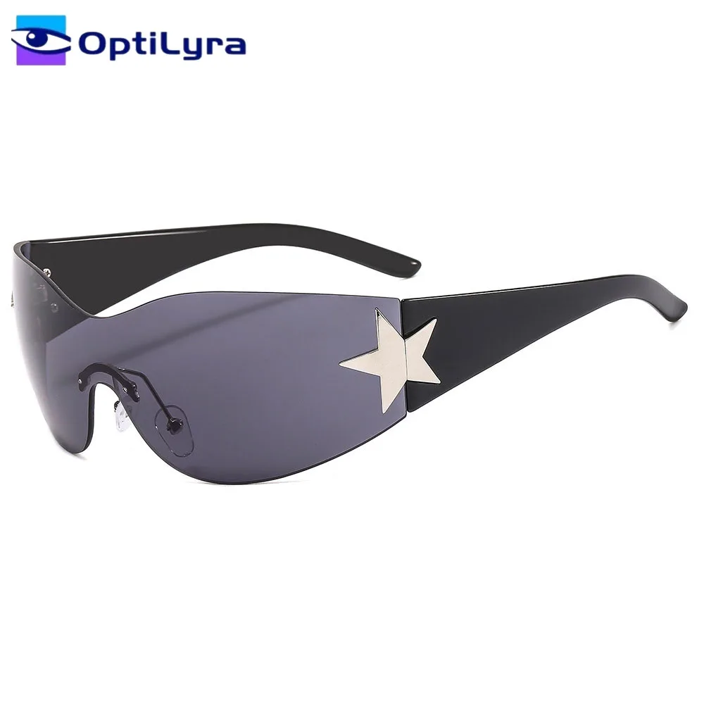 

OptiLyra Brand Punk-Style Five-Star Fashion Sunglasses Frameless One-Piece Wraparound Glasses Women Fashion Goggles