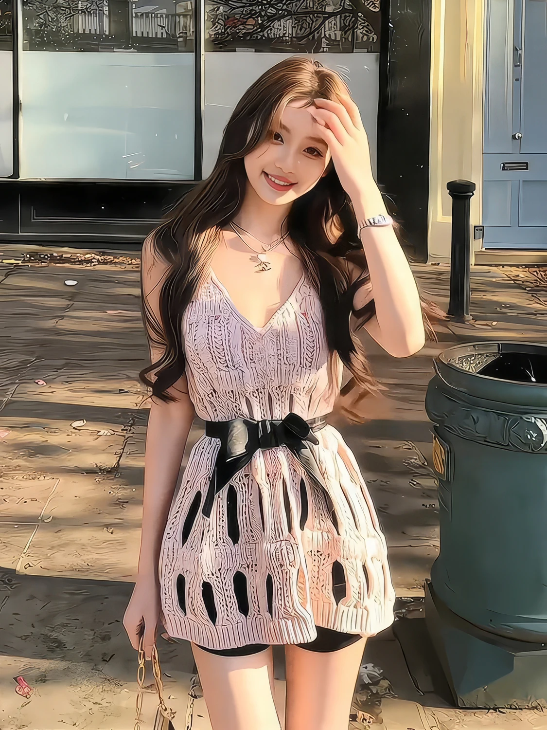 

Plus Size Sweet And Spicy Knitted Strap Vest for Women Summer Faion Small Size Knot Hollow out Design Age Reduction Top