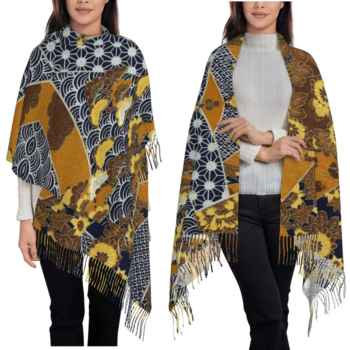 

Японское кимоно, шарф с кисточками, женские мягкие теплые шали и накидки, большая осенне-зимняя шаль