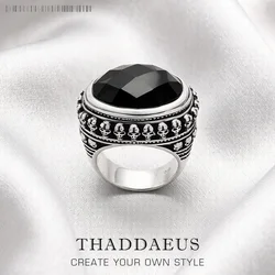 Cocktail Ring Black Oval CZ Skull Skeleton,Europe Style Fashion Jewelry Gift In 925 Sterling Silver For Men & Women