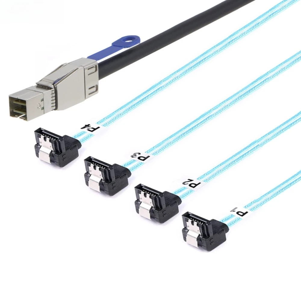 Mini SAS HD SFF-8644 with IC to 4X SATA 7P female 90-degree server hard drive cable