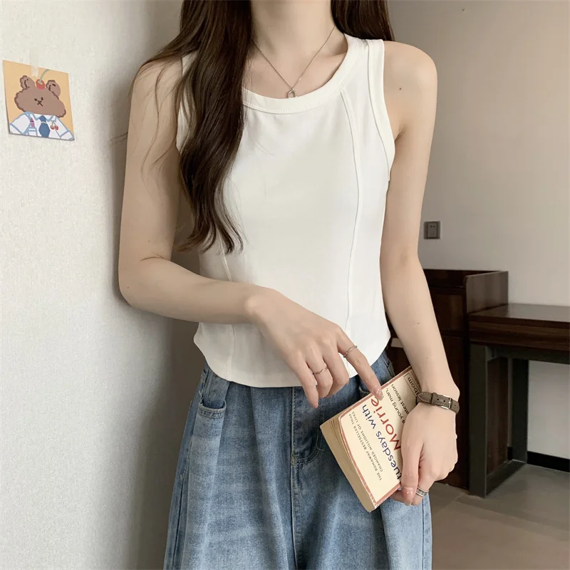 Weiße U-Ne-Basischicht-Trägerweste, 2023, Sommer, neues, tailliertes, schlankes Svel-Damen-Design-Sensation-Top