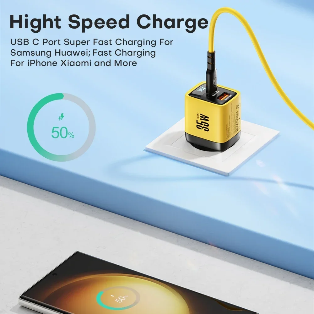 35W GaN Fast Charging Type C USB Charger LED Display QC4.0 PD3.0 PPS Quick Charger for IPhone 15 14 Pro Max Samsung Xiaomi IPad