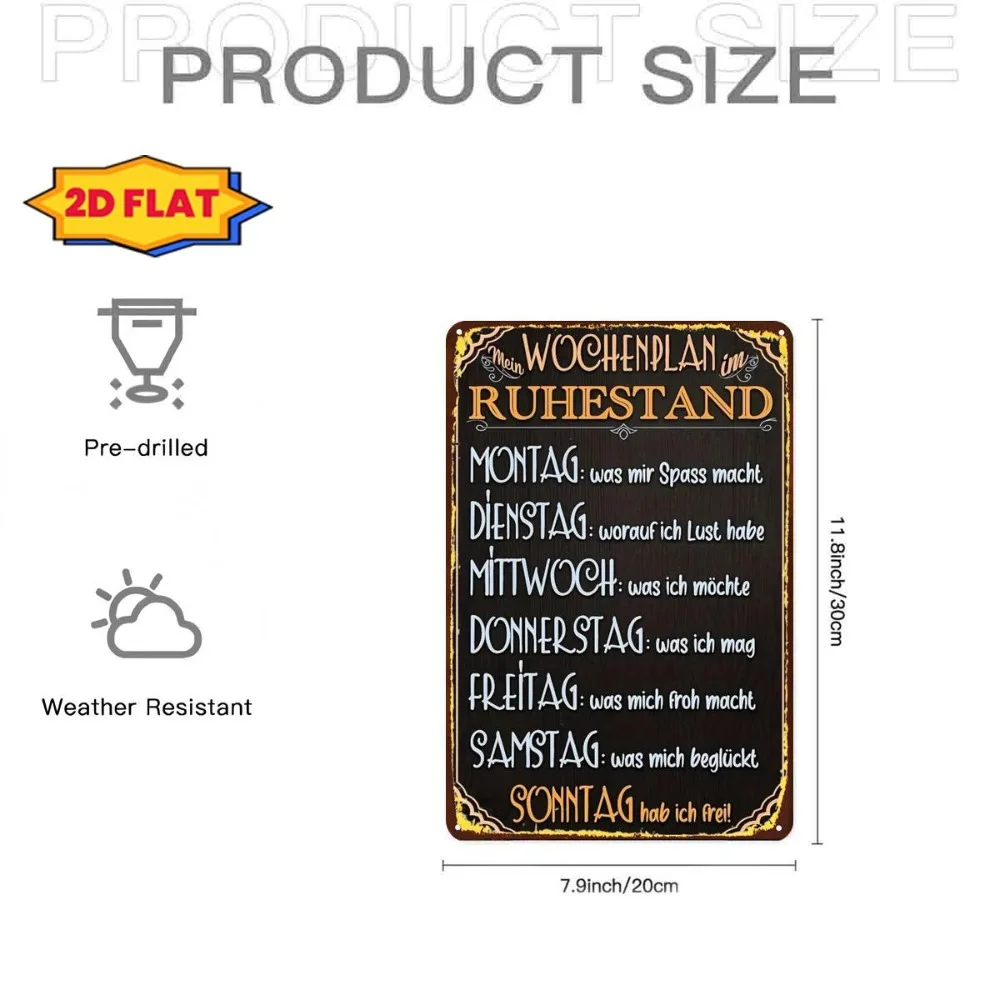 2D Flat Retro‑Inspired Aluminum Wall Hanging Plaque 2D Flat Retirement Weekly Schedule Motif Decor Art for Home Wall Decoration