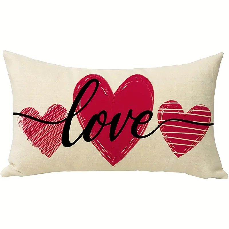 1pc Love Heart Themed Printed Lumbar Pillow Cover, Suitable for Sofa, Bedroom, Living Room, Wedding Room, Sweet Gift for Lovers.