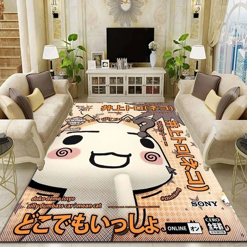 Toro Inoue Cute Cat Anime Print Area Rug Non‑Slip Soft Floor Carpet Bedroom Living Room Birthday Present Indoor Home Decor
