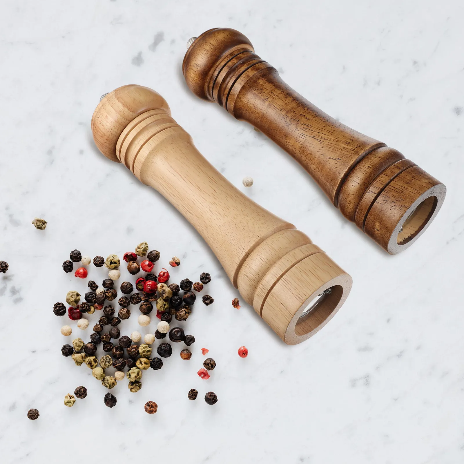 2Pcs Wooden Pepper Grinder Premium Natural Wood Pestle for Grinding Pepper Garlic Spices Pills Kitchen Masher Tool