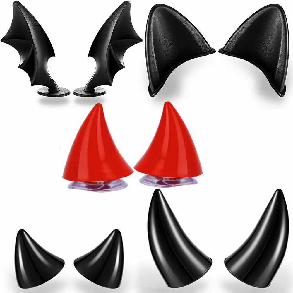 10pcs Motorcycle Helmet Horns Accessories Set Cute Cat Ears Devil Wings Shaped Adhesive Suction Cup Decoration Parts Dropship