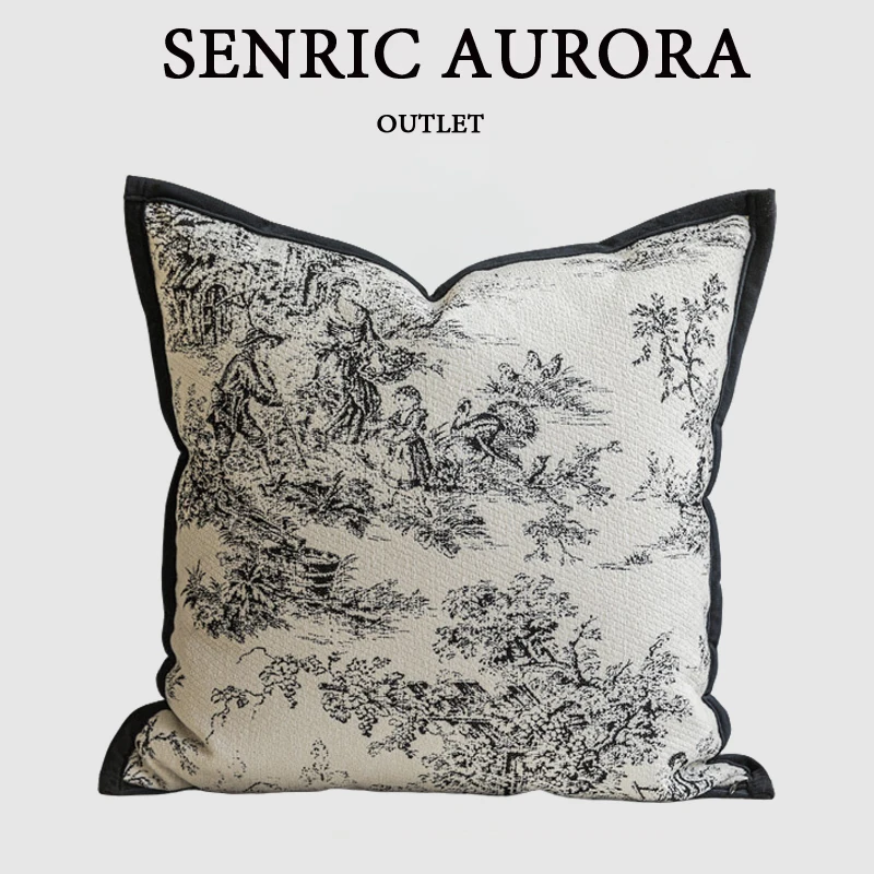 Light Luxury Cushion Cover Southern French Holiday Black Border Square Pillow Case For Home Hotel Bed Living Room Sofa