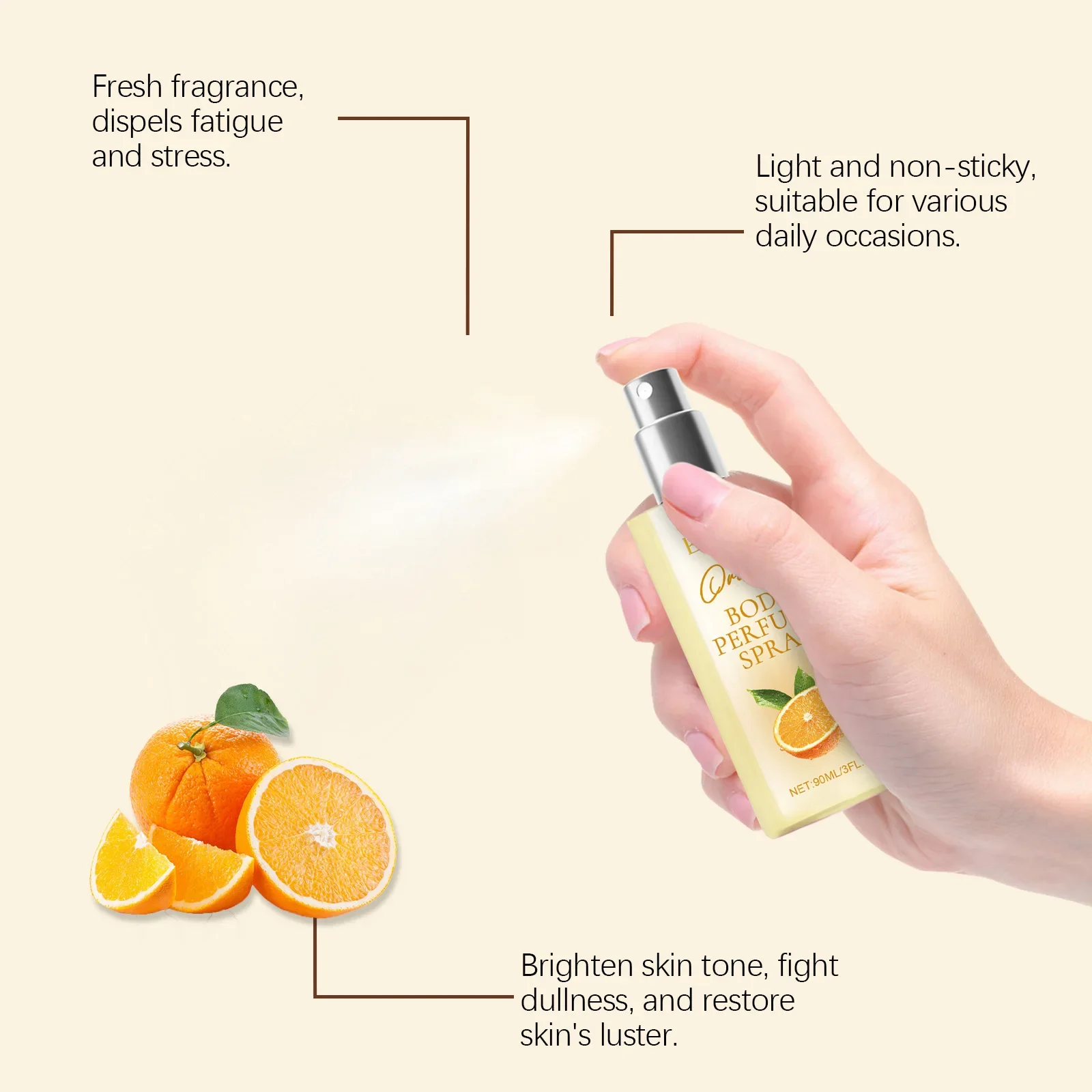 Profumo Corporal Laranja para Mulheres, Fragranza Longa Duração, Fragranza Fresca e Leve, Profumo Spray de Feromona, 90ml