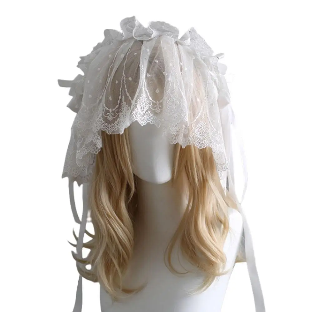 

Винтажная элегантная лента для волос с бантом, универсальная кружевная вуаль, повязка для волос, готическая милая повязка на голову, головной убор с ангелом, черно-белая вуаль, аксессуар