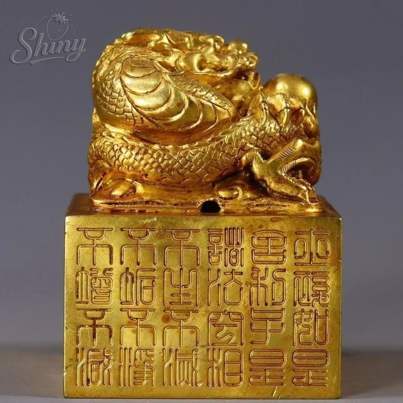 Antique Gilded Chinese Dragon Statues Seal Imperial Jade Seal Crafts Year Zodiac Dragon Sculpture Home Decoration
