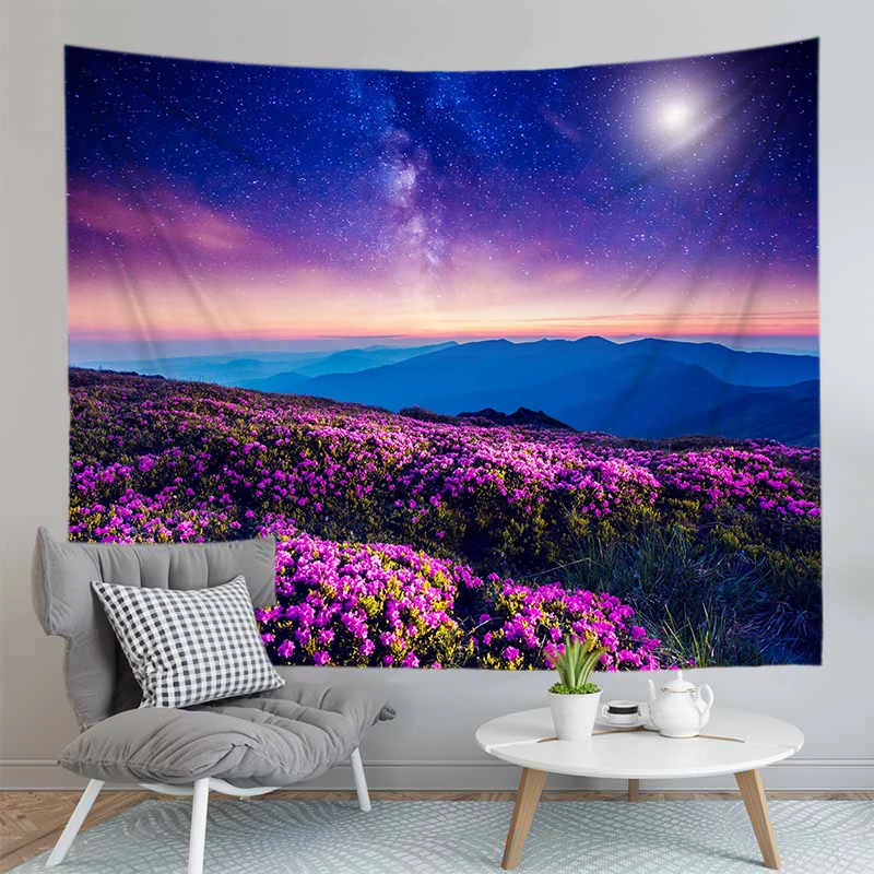 

Night Flowers Scenery Tapestry Wall Hanging Bedside Background Polyester Camping Beach Mat Customize Tapestries