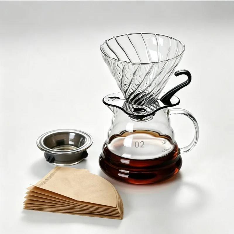 Pour Over Coffee Maker Set Thickened Heat-Resistant Borosilicate Coffee Carafe Coffee Drip Filter with 100 Pcs  Filter Papers