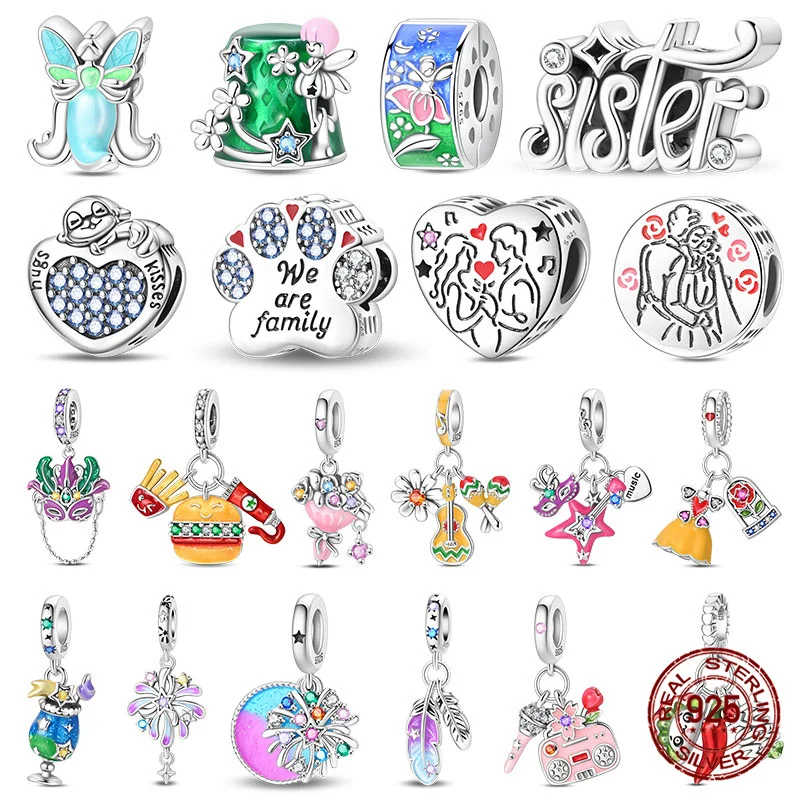 

Original New 100% 925 Sterling Silver Carnival Party Music Dance Charms Fit Original Bracelet DIY Jewelry Making Women's Gift