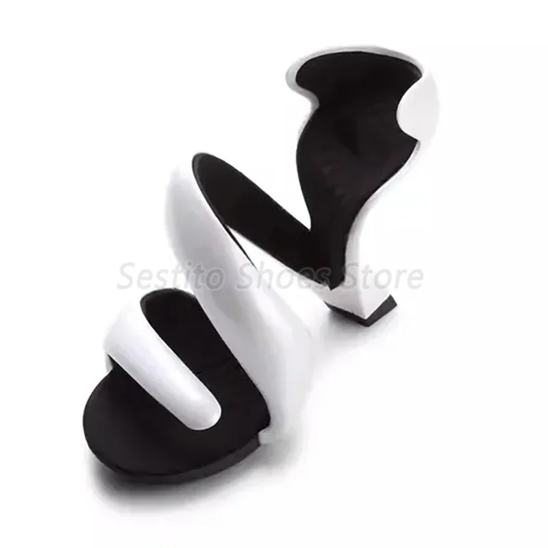 Summer Bottomless Women Sandals Sexy Open Toe Snake Shape Thick Heel Slippers Fashion Party Nightclub High Heels Female Shoes