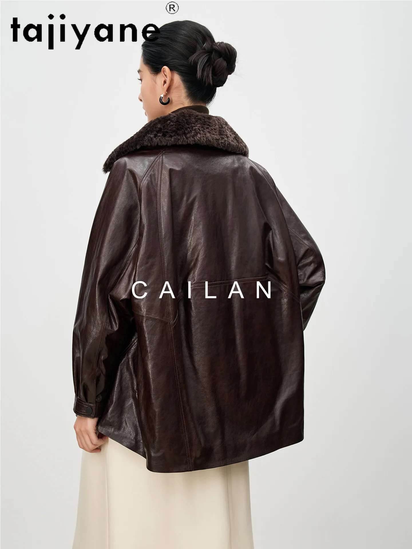 TAJIYANE Sheepskin Goose Down Coats Woman Wool Collar Real Leather Jacket Mid-Length Puffer Jackets 2026 Winter Clothes дубленка