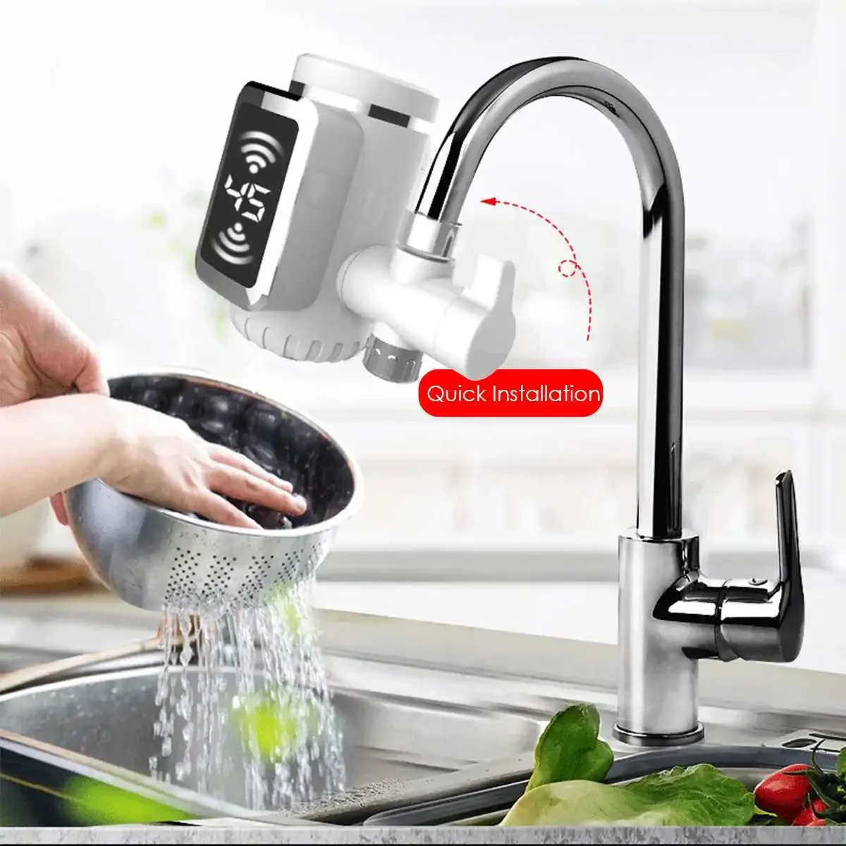 

Electric Hot Faucet Water Heater Kitchen Cold Heating Faucet Tankless Digital Instantaneous hot and cold Water Tap with Adapter