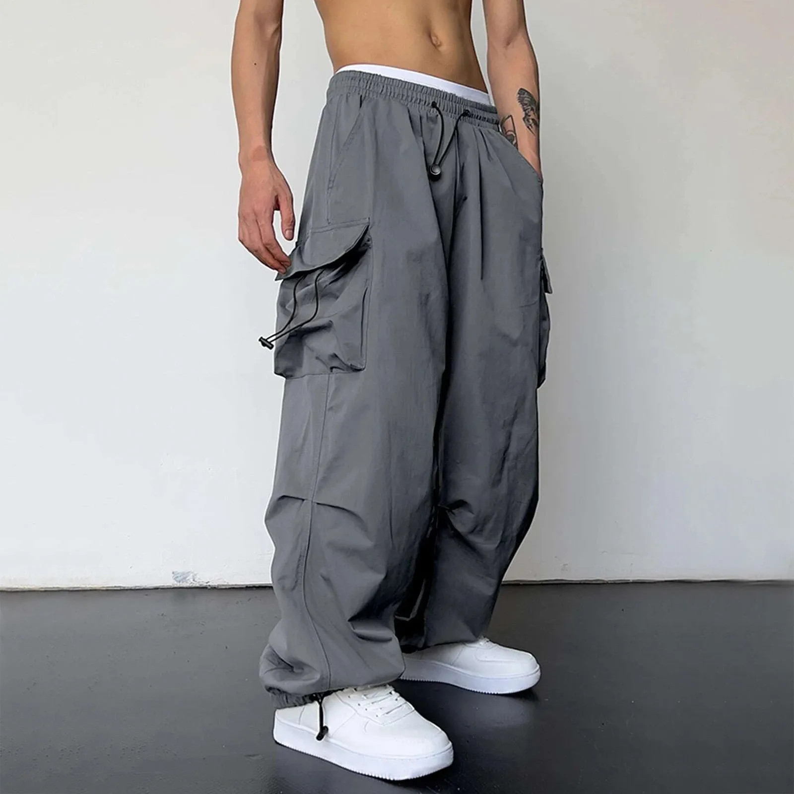 

Mens Casual Pants 2024 Autumn New Wear-resistant Loose Multi Pocket Oversized Cargo Trouser Hip Hop Streetwear