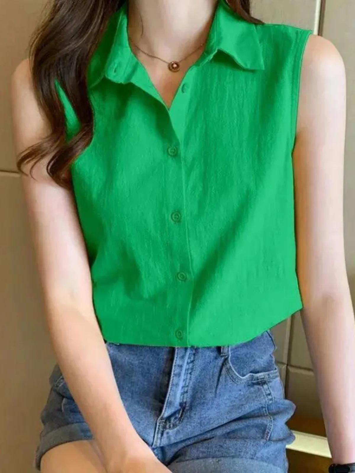 قميص شيفون نسائي بدون أكمام، تصميم صيفي جديد، فضفاض وعصري، سترة علوية بطبقة أساسية، لون نقي، مناسب للتنقل اليومي، مقاس منتظم