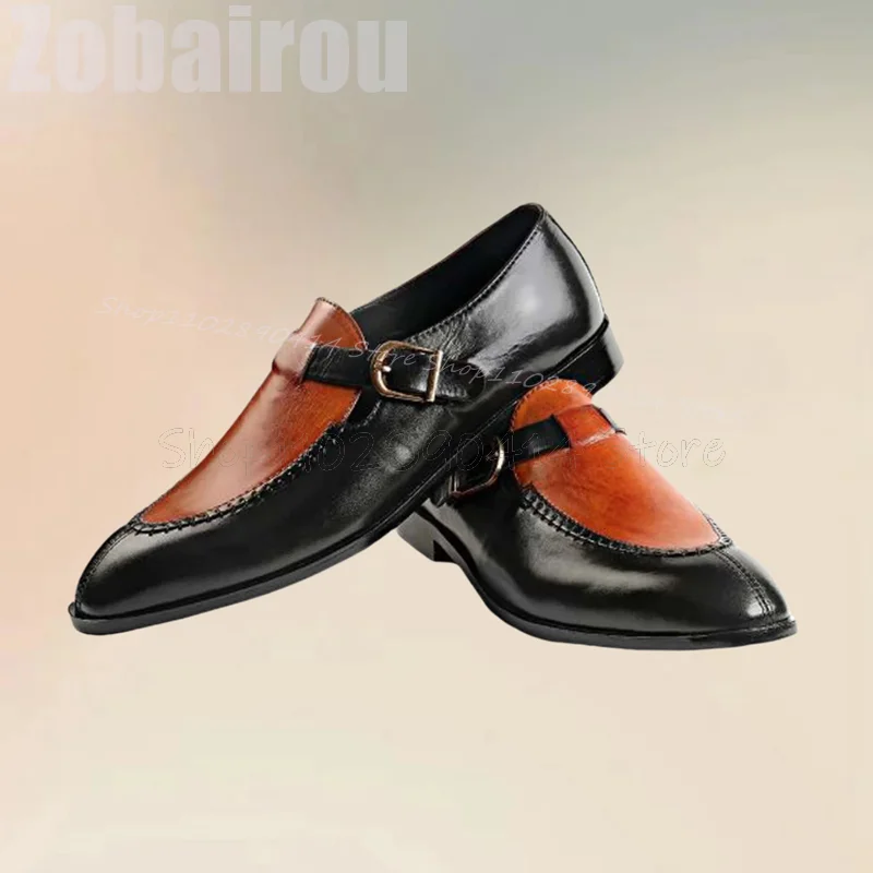 

Mixed Color Sewing Design Buckle Decor Loafers Fashion Slip On Men Shoes Luxurious Handmade Party Banquet Office Men Dress Shoes