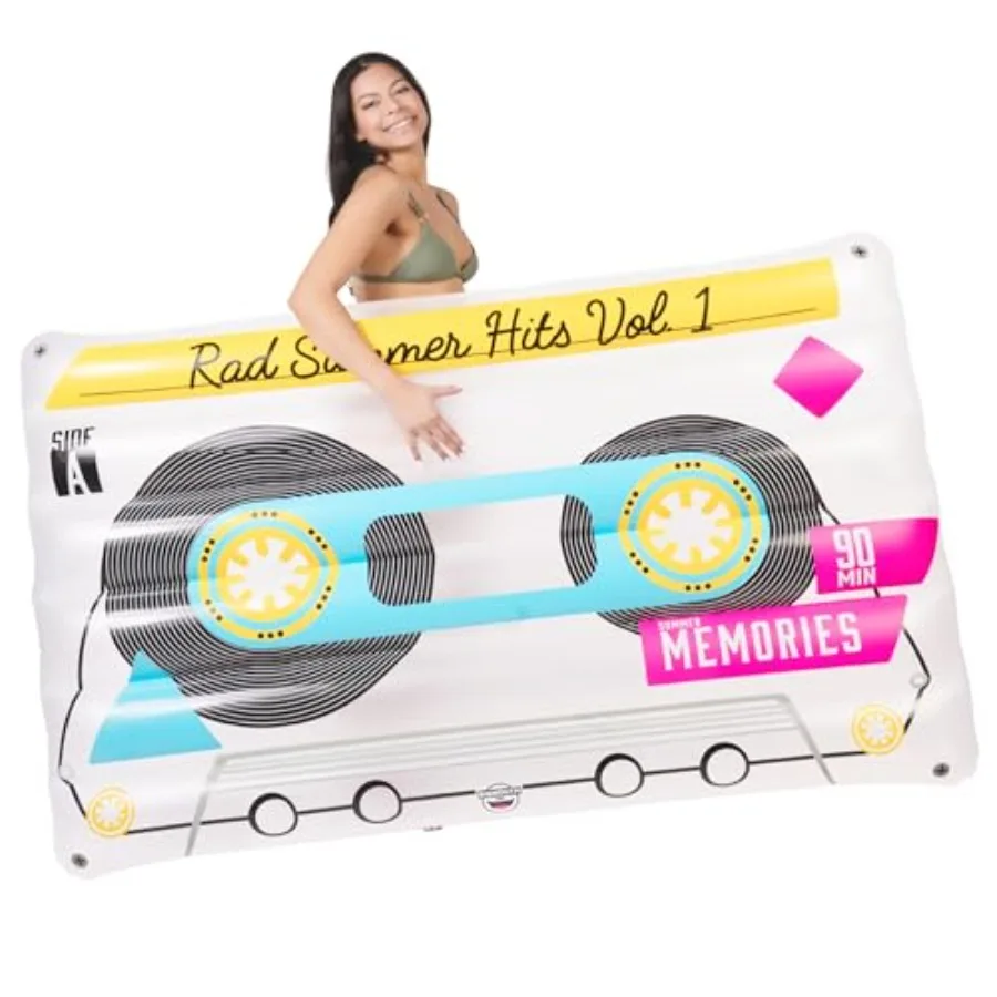 . Giant Retro Pool Float, Blow Up Pool Raft, Over 5 Feet Long, Durable Inflatable Summer Party Water Toy