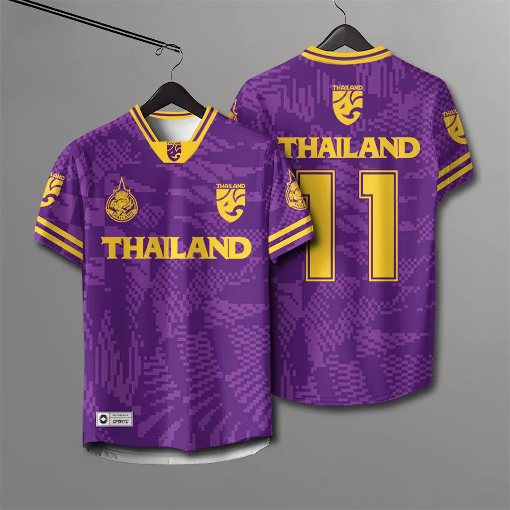 Fußballtrikot der thailändischen Nationalmannschaft Nr. 11, abstraktes Splash-All-Over-Print-Schnelltrocknungs-Oberteil, Y2K-Retro-Vibe, Athleisure-Alltagsoutfit – Detail 10