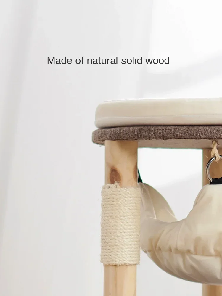 Cat climbing frame, tree integrated solid wood kitten house hammock does not occupy an area