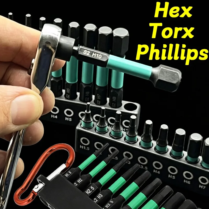 

Набор магнитных бит S2 с клипсой для хранения, из легированной стали, универсальные, ударопрочные, с головками Torx, для домашнего использования и дрелей