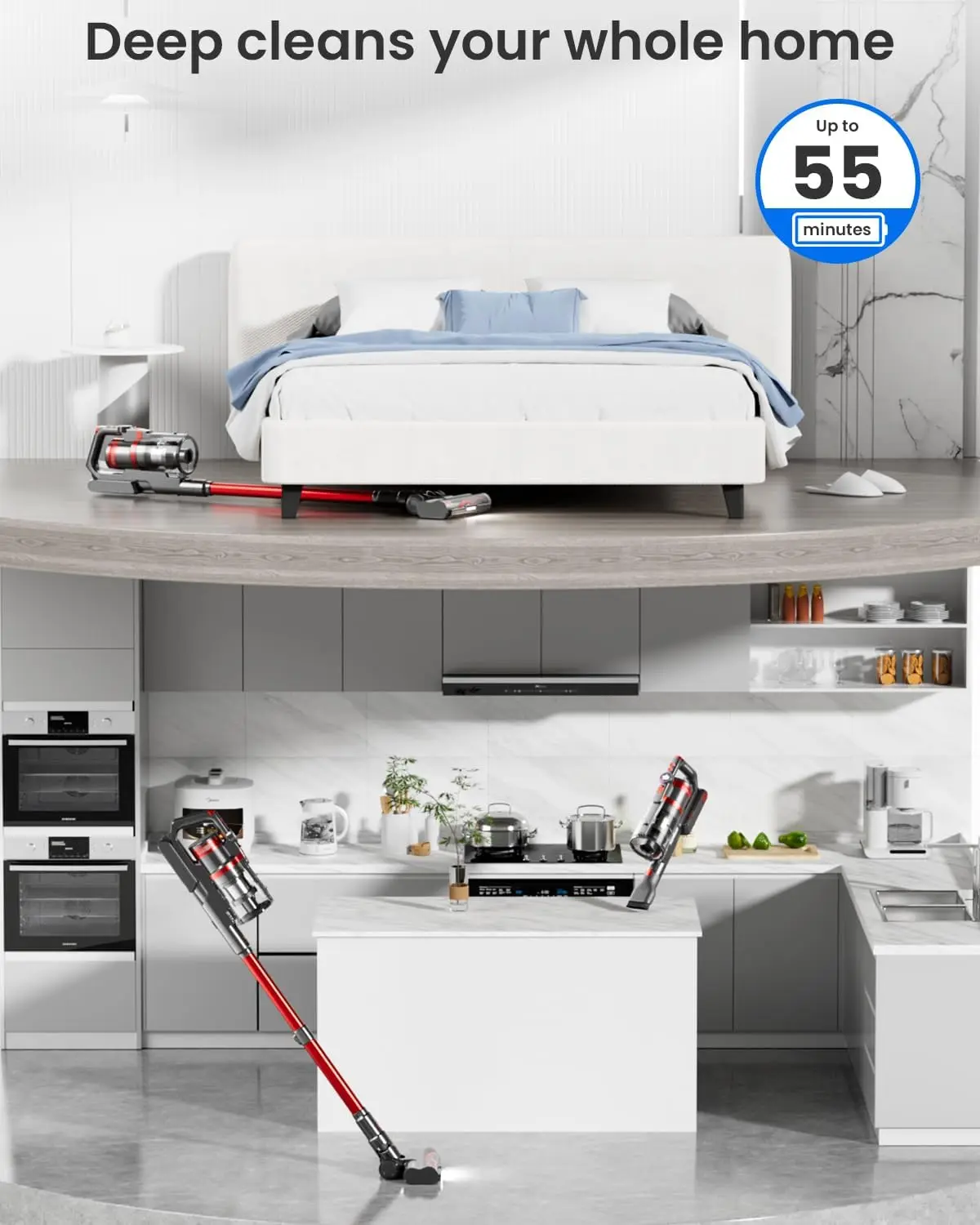Беспроводной пылесос, пылесосы 550 Вт, 45 кПа для дома, беспроводной пылесос со светодиодным экраном, максимальное время работы 55 минут