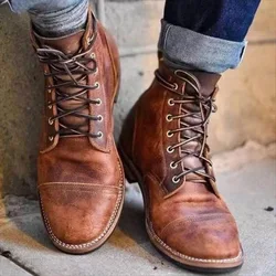 Botas Retro con cordones para hombre, botines de motorista, zapatos oxford cortos de moda, Otoño e Invierno