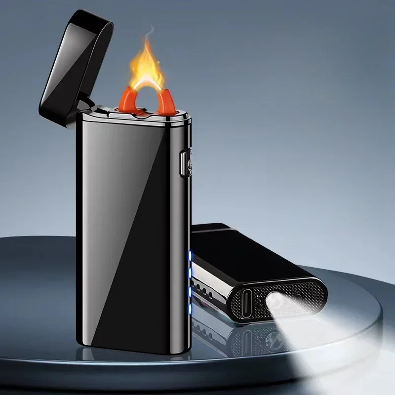 

Металлическая дуговая пожарная зажигалка, перезаряжаемая через USB плазменная беспламенная зажигалка, дисплей мощности, светодиодный мигающий свет, электрические зажигалки типа C