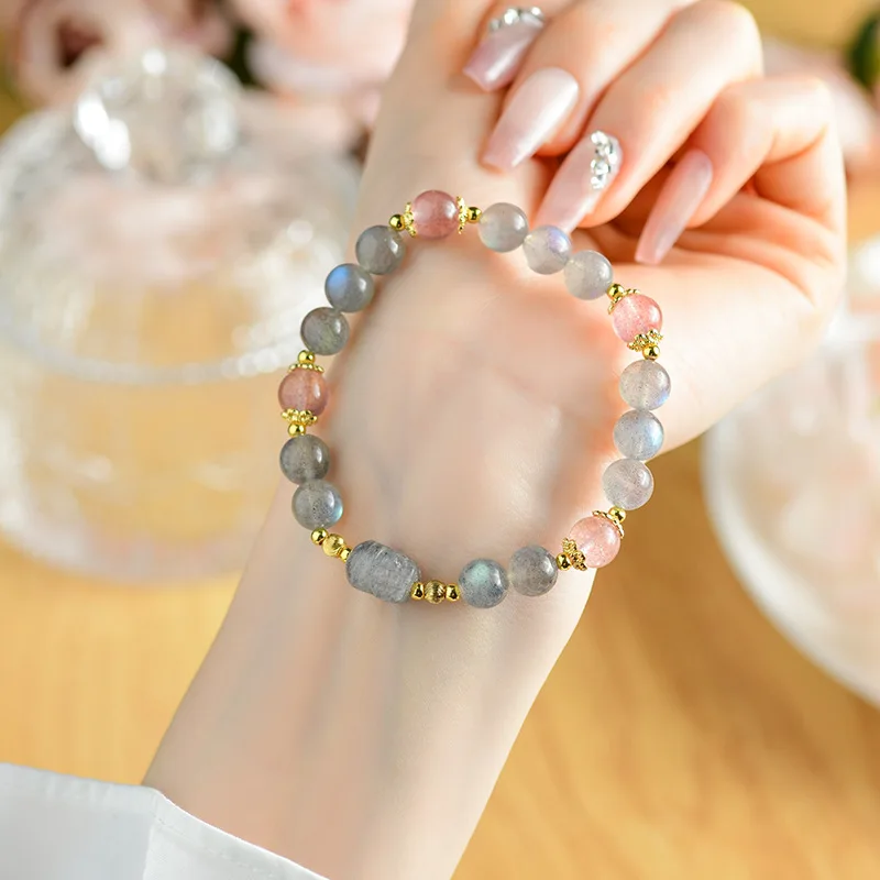 

Женский браслет из натурального серого лунного лабрадорита Pixiu с клубничным нишевым дизайном