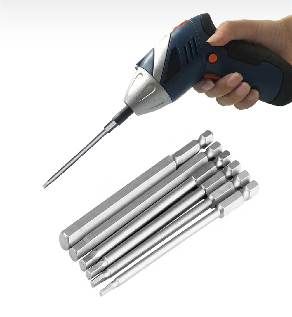 8 stücke 100mm Hex Kopf Inbusschlüssel Bohrer Set SAE Metric Allen Elektrische Sechskant Bit Schraubendreher Buchse Bit Power werkzeug Teile – Detail 13