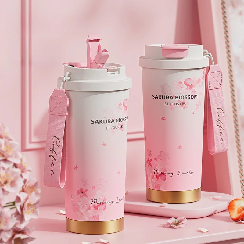 

Сакура кофейная чашка женская изоляционная чашка из нержавеющей стали высокого качества керамический вкладыш старше чувство света роскошные чашки для воды