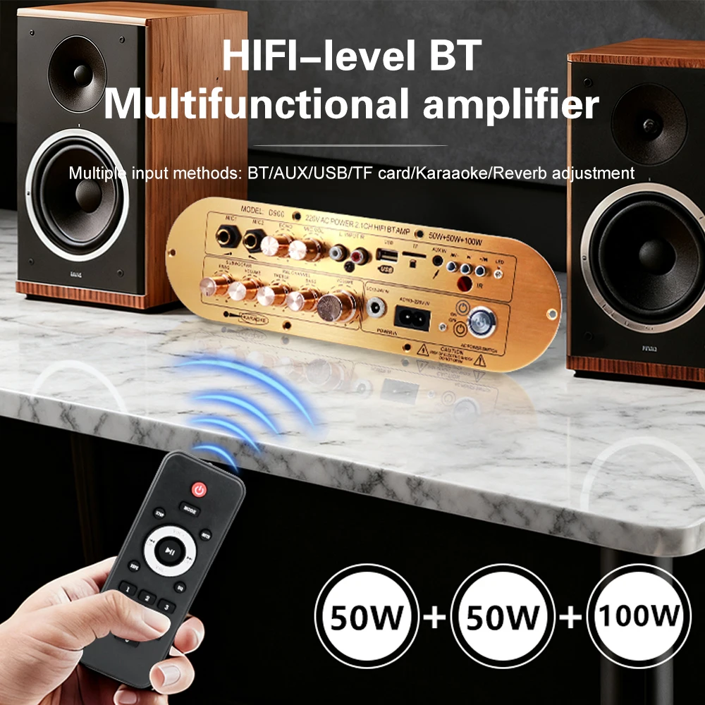 

Плата усиления звука D900 Channel 2.1 HIFI Bluetooth 5.0 50 Вт + 50 Вт + 100 Вт Плата усиления мощности цифрового медиа