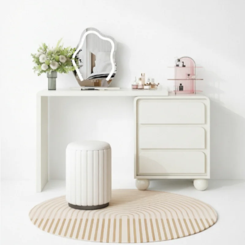 Light Luxury Cream Style Bedroom Dressing Table & Bed Tail Storage Cabinet Modern Solid Wood Foldable Durable Small