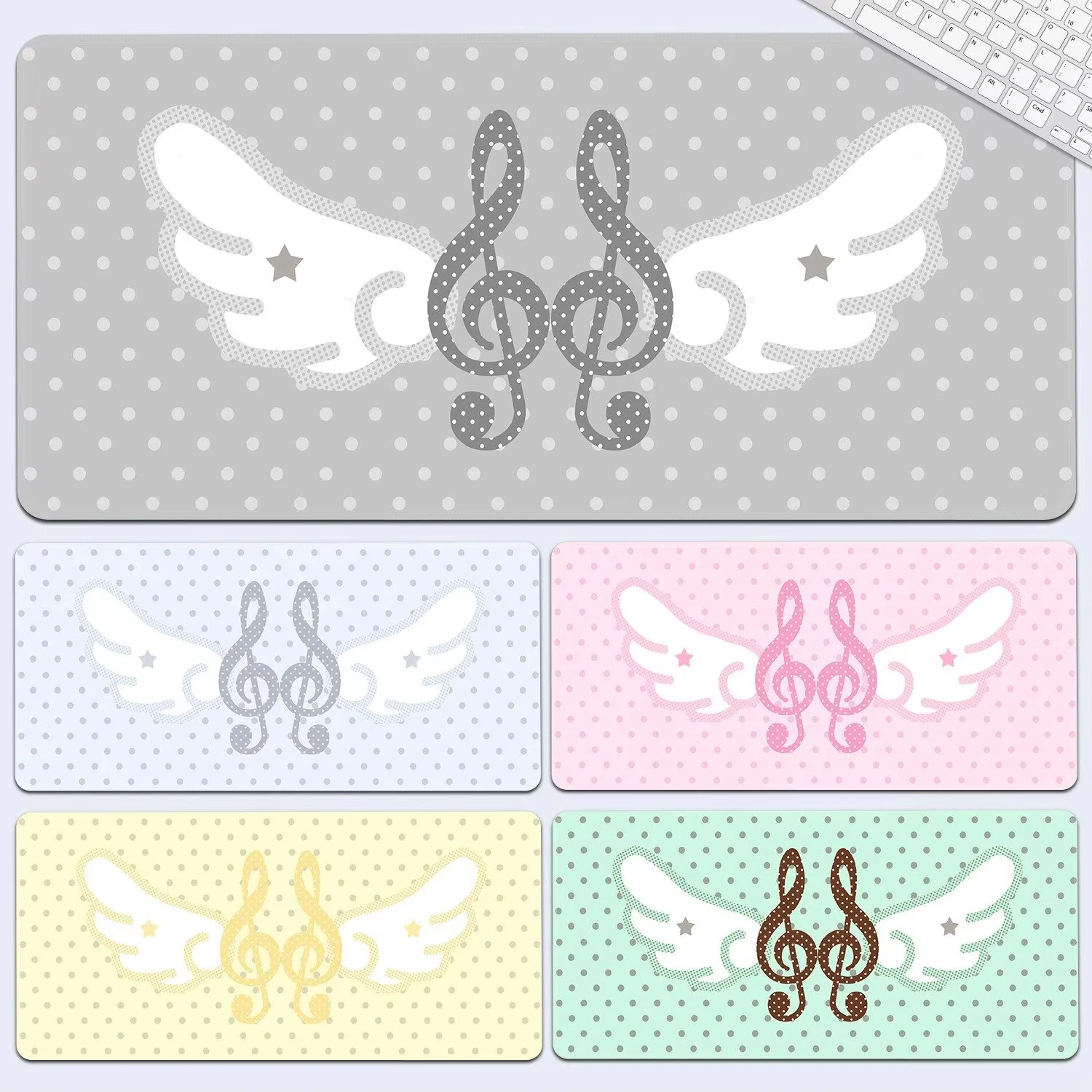 Leather PU Desk Mat Angel Wing Polka Dots Mousepad Office Laptop Desk Mat Speed Type Gaming Keyboard Non-Slip Computer Mouse Pad
