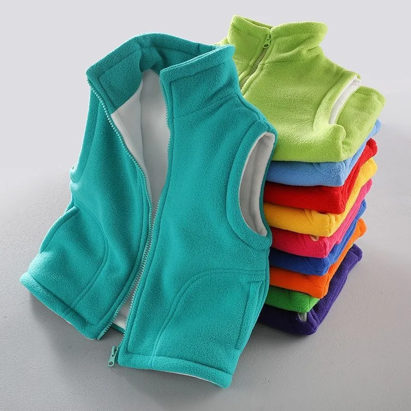 

Children's vests for boys and girls in autumn and winter made fleece with thick zippers stand up collar and outer warm vest