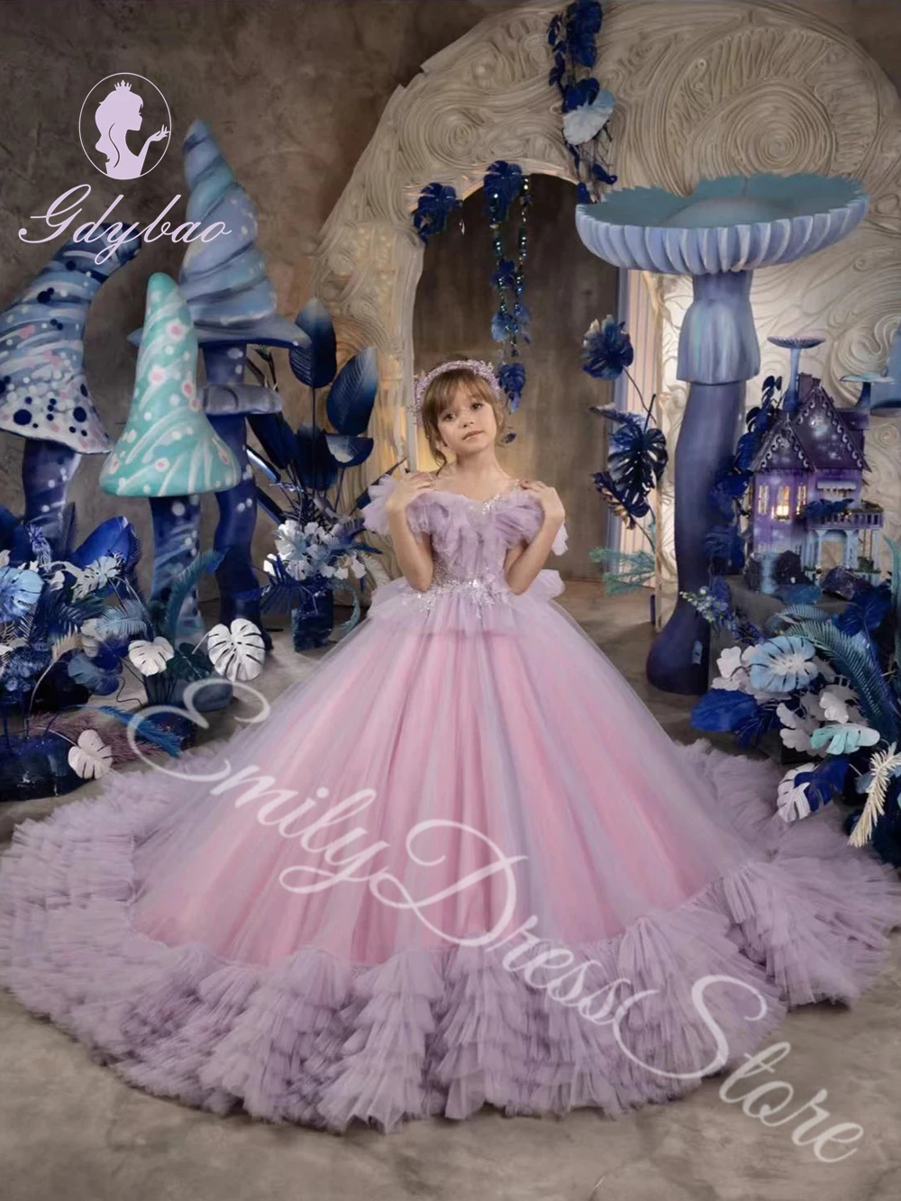 

Customized Elegant Layered Flower Girl Dresses For Wedding O-Neck Floor Length Kids Birthday Party First Communion Ball Gown