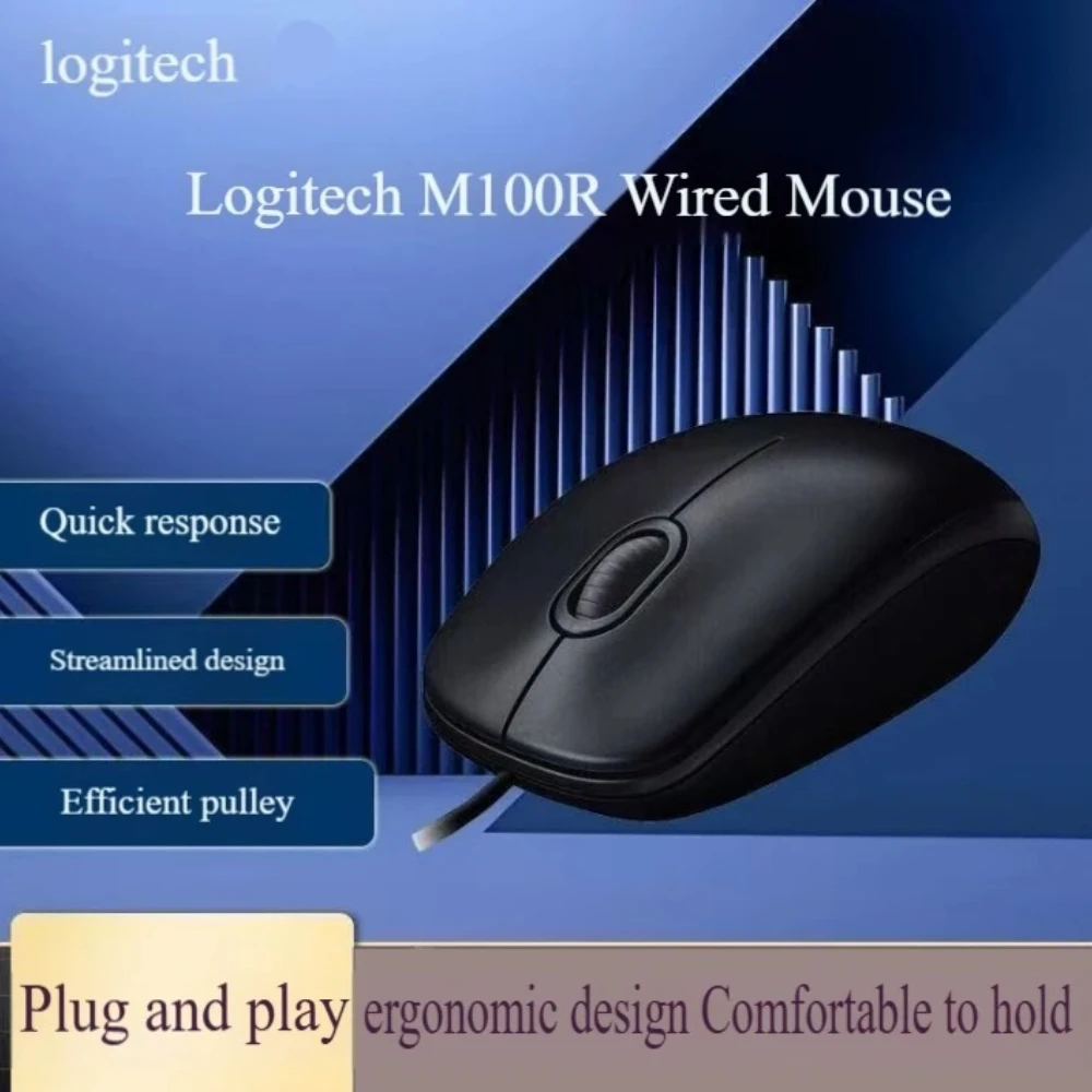 ماوس كمبيوتر سلكي USB أصلي من Logitech M100، 3 أزرار، تتبع بصري، للكمبيوتر المكتبي والكمبيوتر المحمول، أسود
