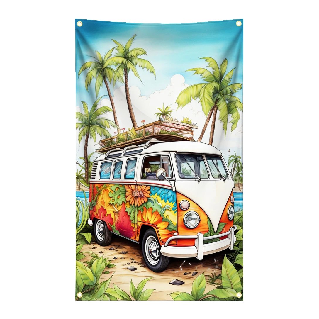 90x150cm Classic Retro Aesthetics For Autumn Travel VVW Bus Beach Flag Polyester Printed Decoration Banner Wall Art Tapestry