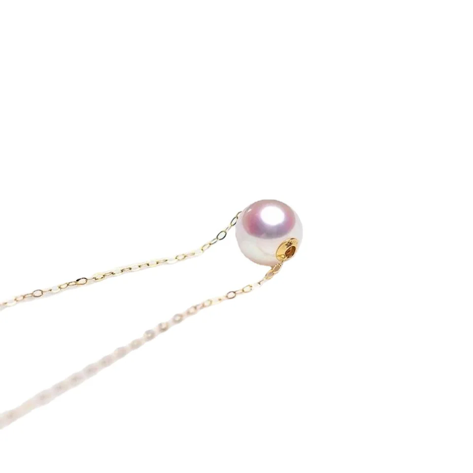 قلادة من لؤلؤ البحر الطبيعي عيار 18 قيراط سلسلة ذهبية صفراء نقية بيضاء وردية أرجوانية مستديرة من اللؤلؤ للنساء مجوهرات راقية