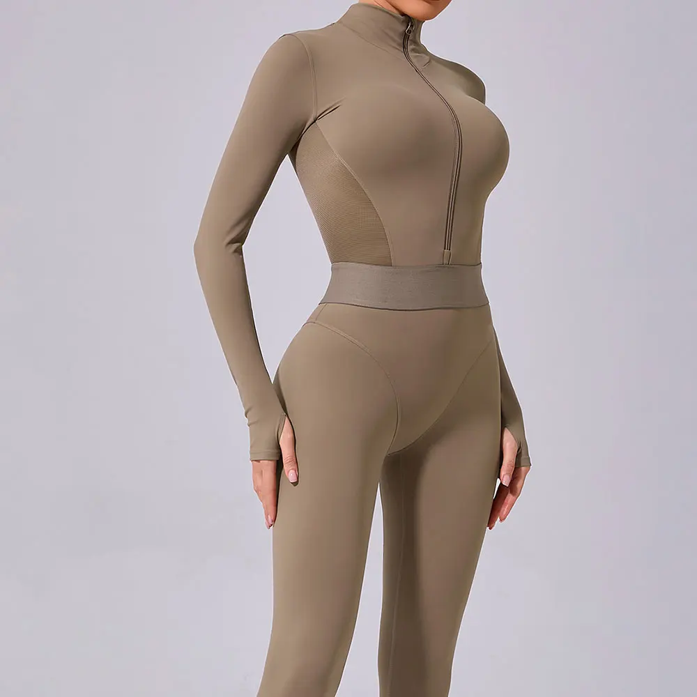 Women Tracksuit Yoga Set One-piece Suit Female Rompers Quick Dry Yoga Clothing Workout Bodysuits Sports Jumpsuit Long Sleeved