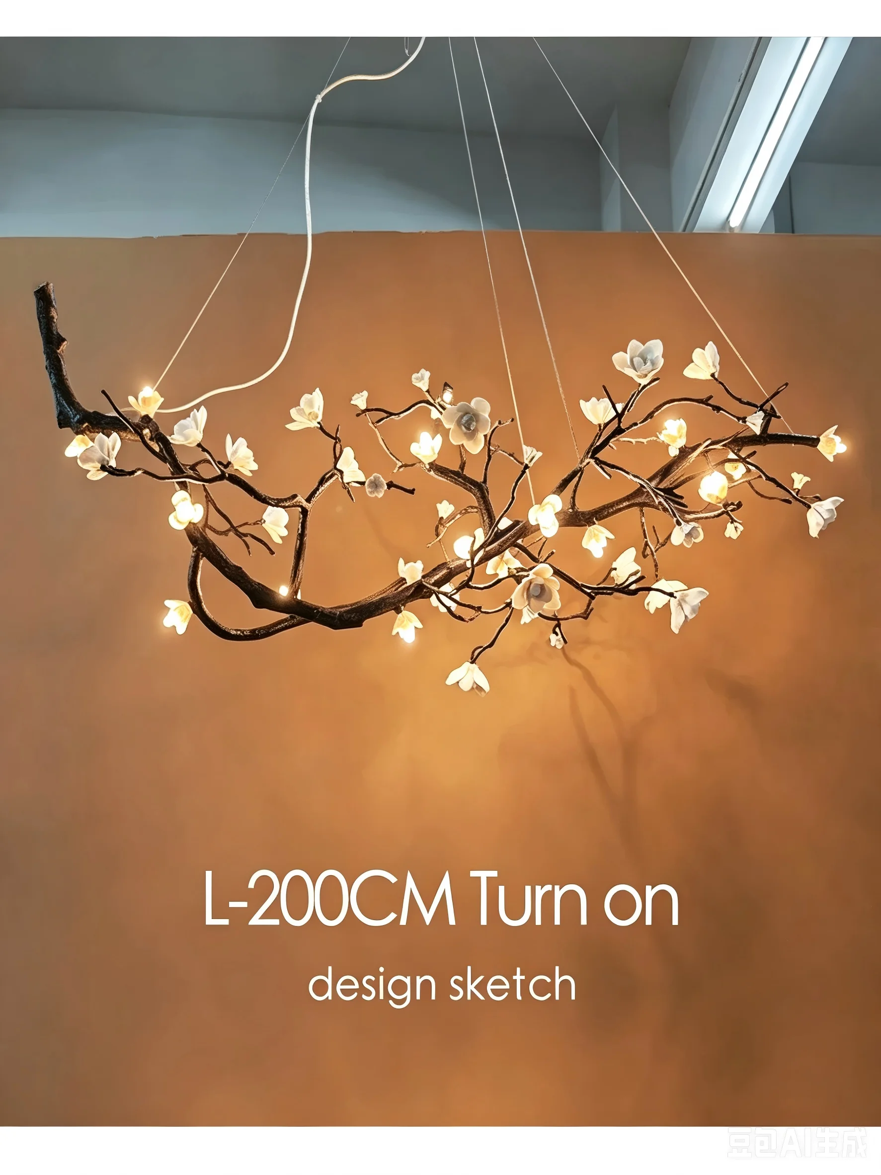 

New Italian Light Luxury Ceramic All Copper Branch Living Room Ceiling Light Hotel Restaurant Sales Department Staircase Light