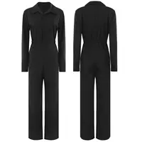 Women Cargo Pants One-Piece Suit Full Long Coverall Sports Casual Solid Color Turn-Down Collar Jumpsuit for Work Travel Holiday - Image 3