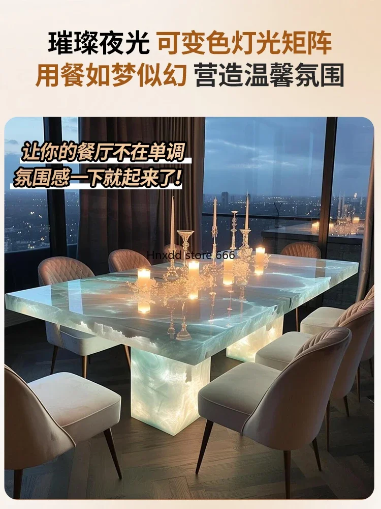 Natural luxury stone rectangular island white jade light luxury high-end marble dining table