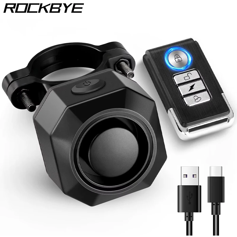 Rockbye Wireless Bike Vibration Alarm USB Charging Remote Control Burglar Motorcycle Bike Security Detector System Bicycle Alarm